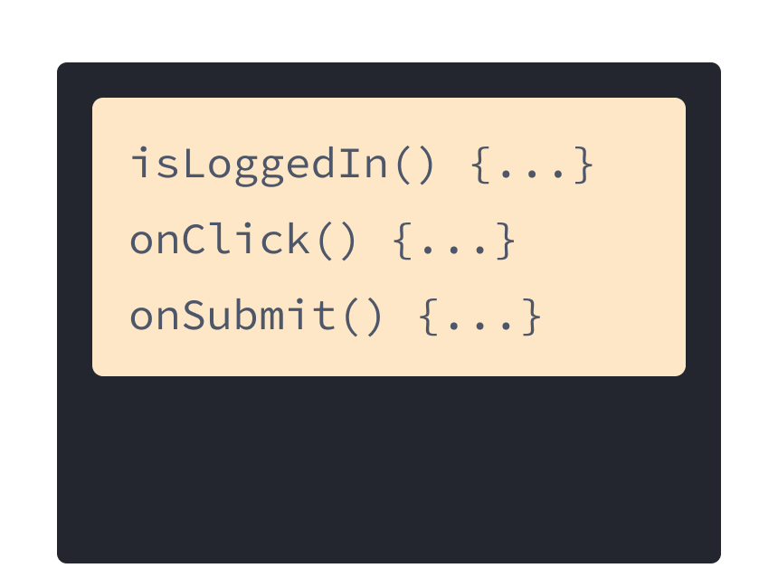 ثلاثة معالجي JavaScript بخلفية صفراء: onSubmit، onLogin، و onClick.